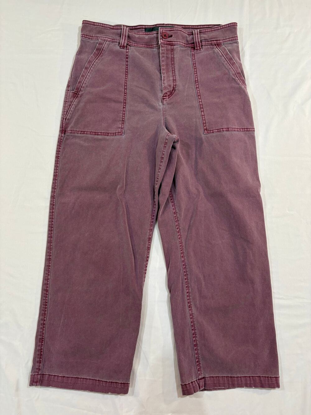 Eddie Bauer Specially Dyed Burgundy Wide Leg Cropped Ankle Jeans Size 10